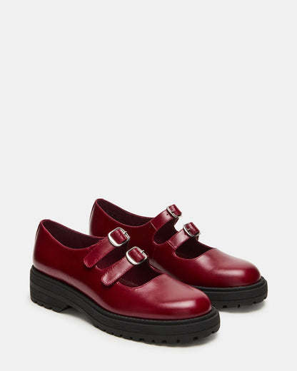 ALBA Burgundy Leather Platform Lug Mary Jane Women's Loafer | Steve Madden Classic