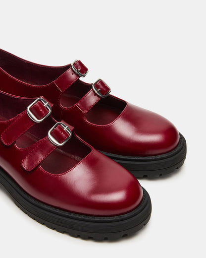 ALBA Burgundy Leather Platform Lug Mary Jane Women's Loafer | Steve Madden Classic