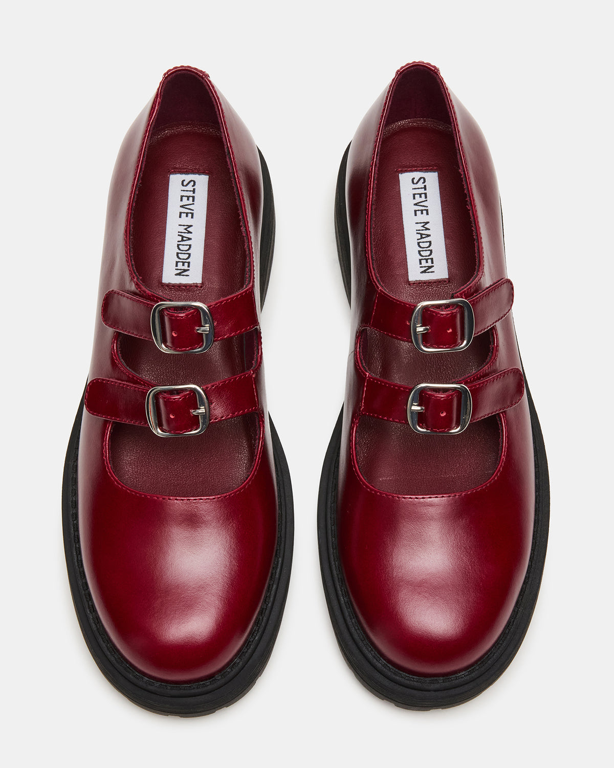 ALBA Burgundy Leather Platform Lug Mary Jane Women's Loafer | Steve Madden Classic