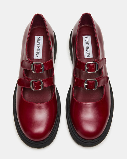ALBA Burgundy Leather Platform Lug Mary Jane Women's Loafer | Steve Madden Classic