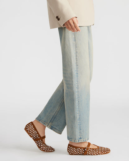 DREAMING Chestnut Suede Rhinestones Women's Mary Jane Flats | Steve Madden Latest