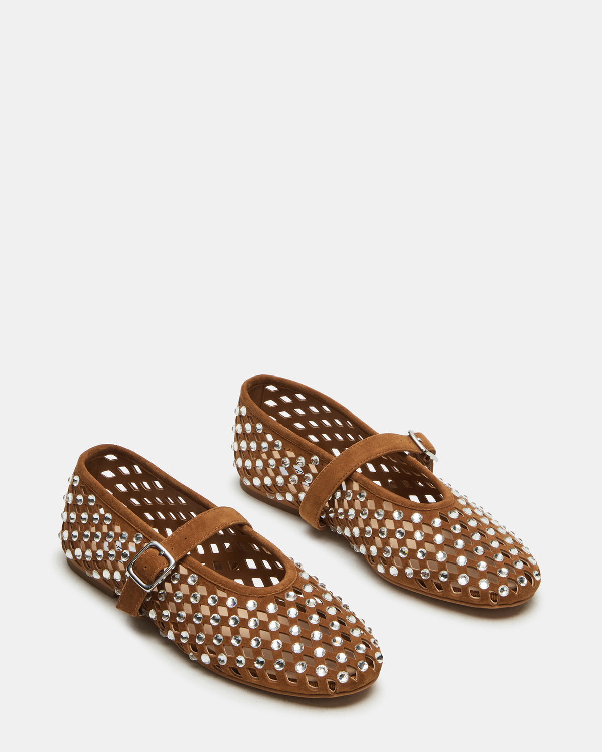 DREAMING Chestnut Suede Rhinestones Women's Mary Jane Flats | Steve Madden Latest