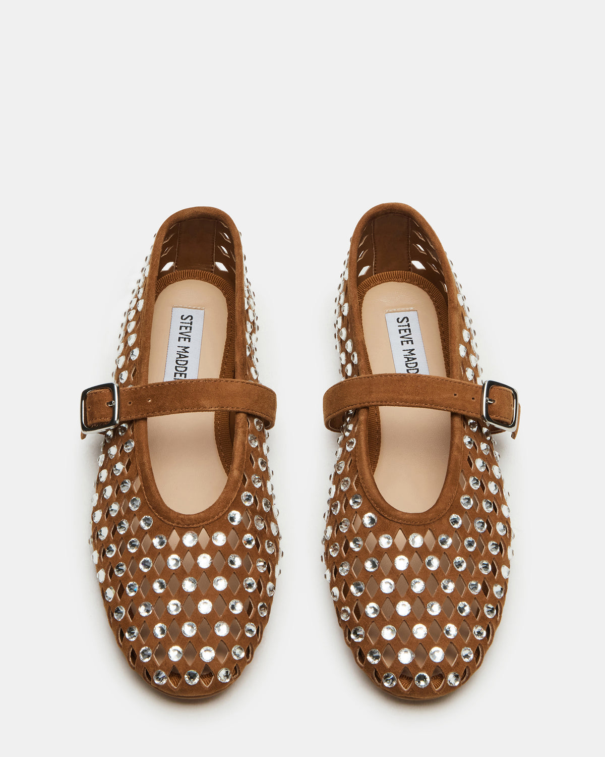 DREAMING Chestnut Suede Rhinestones Women's Mary Jane Flats | Steve Madden Latest