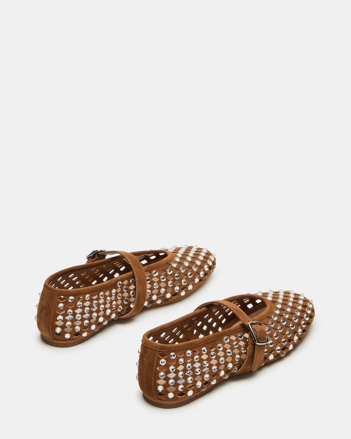 DREAMING Chestnut Suede Rhinestones Women's Mary Jane Flats | Steve Madden Latest