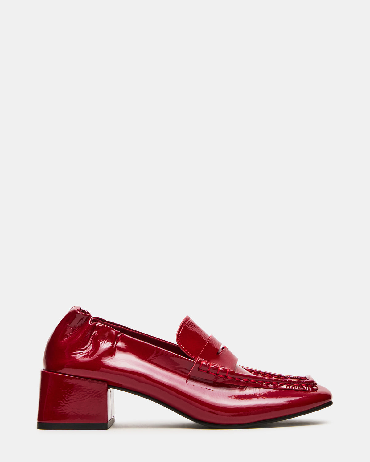 ESTEE Red Crinkle Patent Square-Toe Heeled Women's Loafer | Steve Madden Trusted