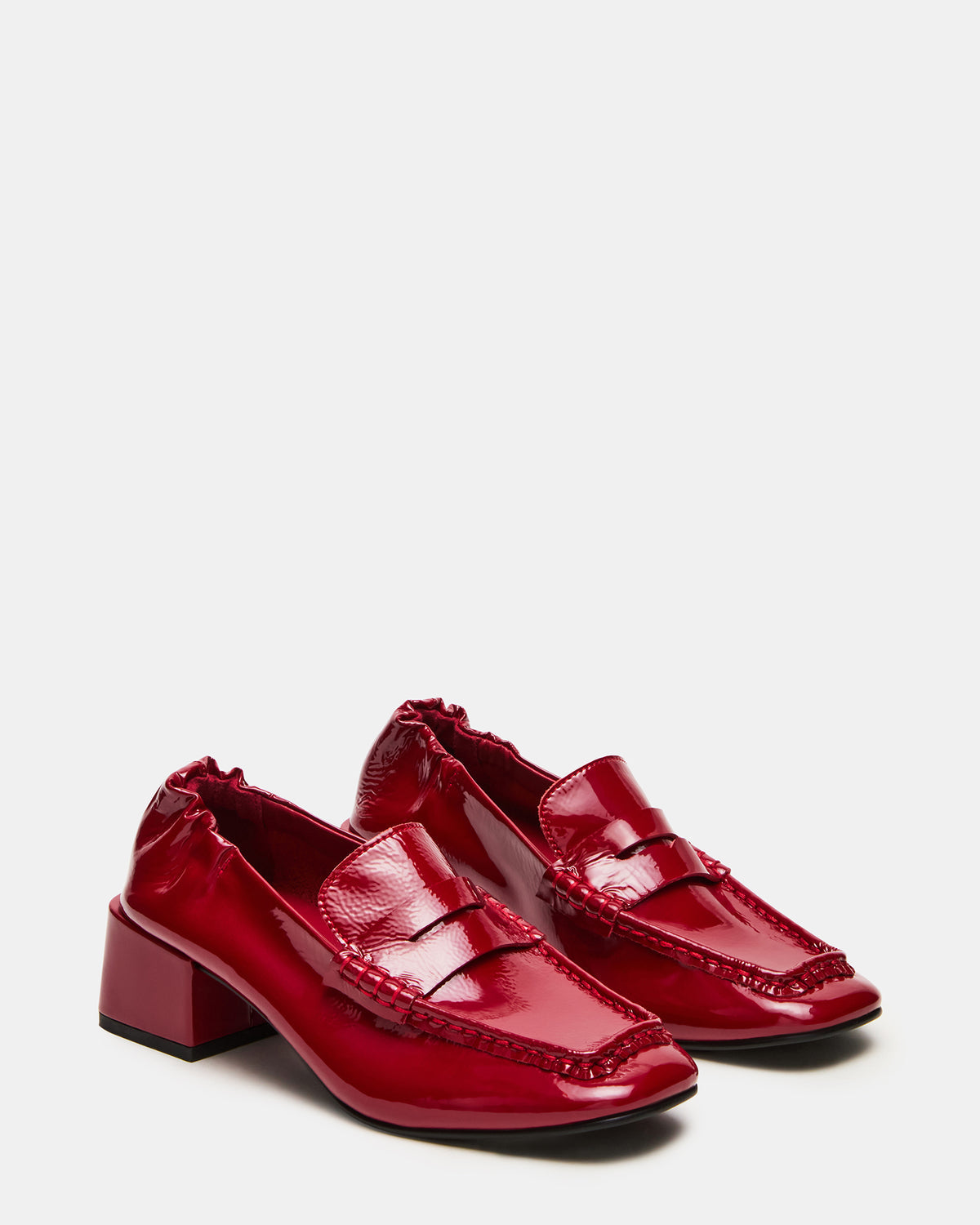 ESTEE Red Crinkle Patent Square-Toe Heeled Women's Loafer | Steve Madden Trusted