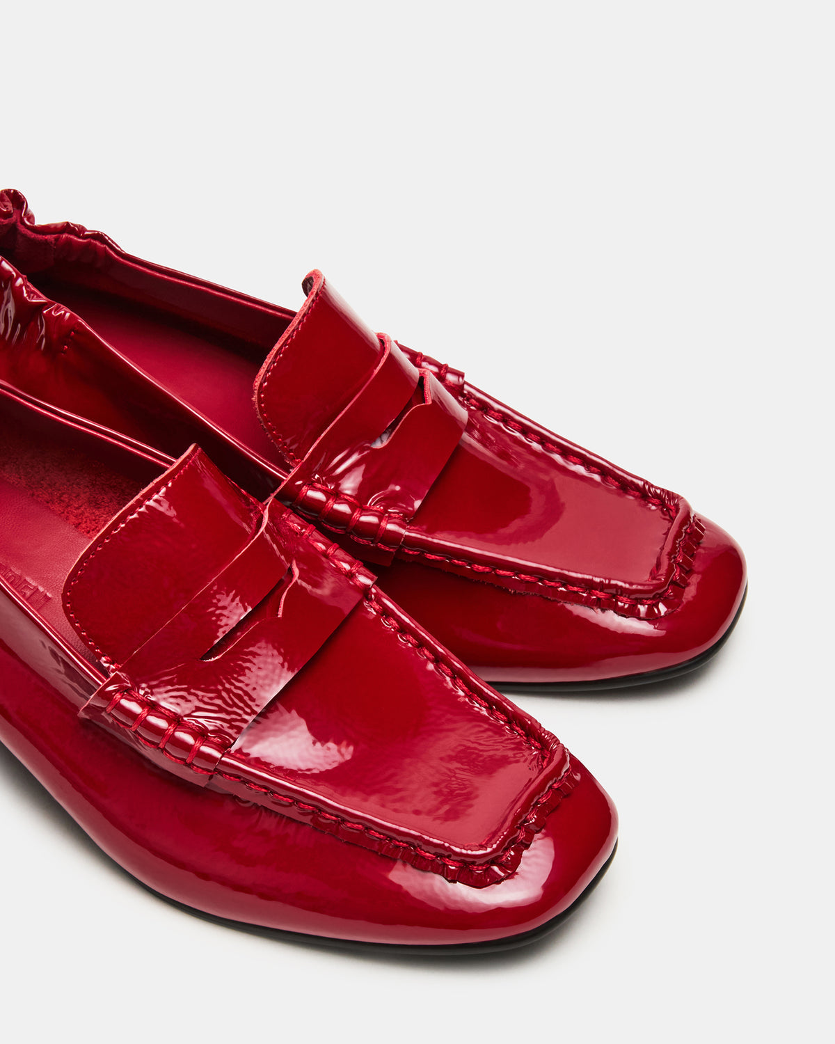 ESTEE Red Crinkle Patent Square-Toe Heeled Women's Loafer | Steve Madden Trusted