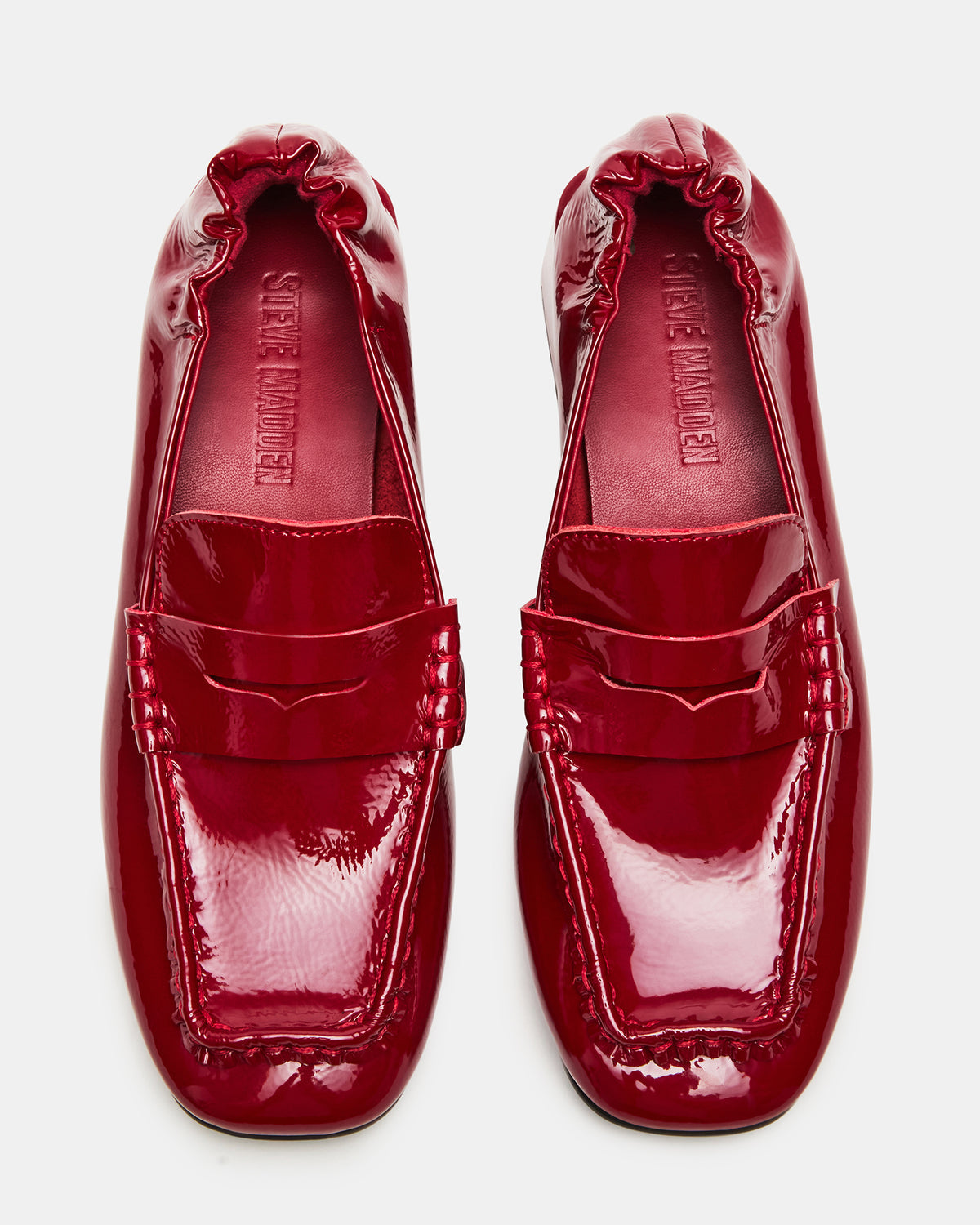 ESTEE Red Crinkle Patent Square-Toe Heeled Women's Loafer | Steve Madden Trusted