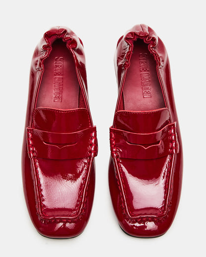 ESTEE Red Crinkle Patent Square-Toe Heeled Women's Loafer | Steve Madden Trusted