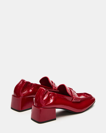 ESTEE Red Crinkle Patent Square-Toe Heeled Women's Loafer | Steve Madden Trusted