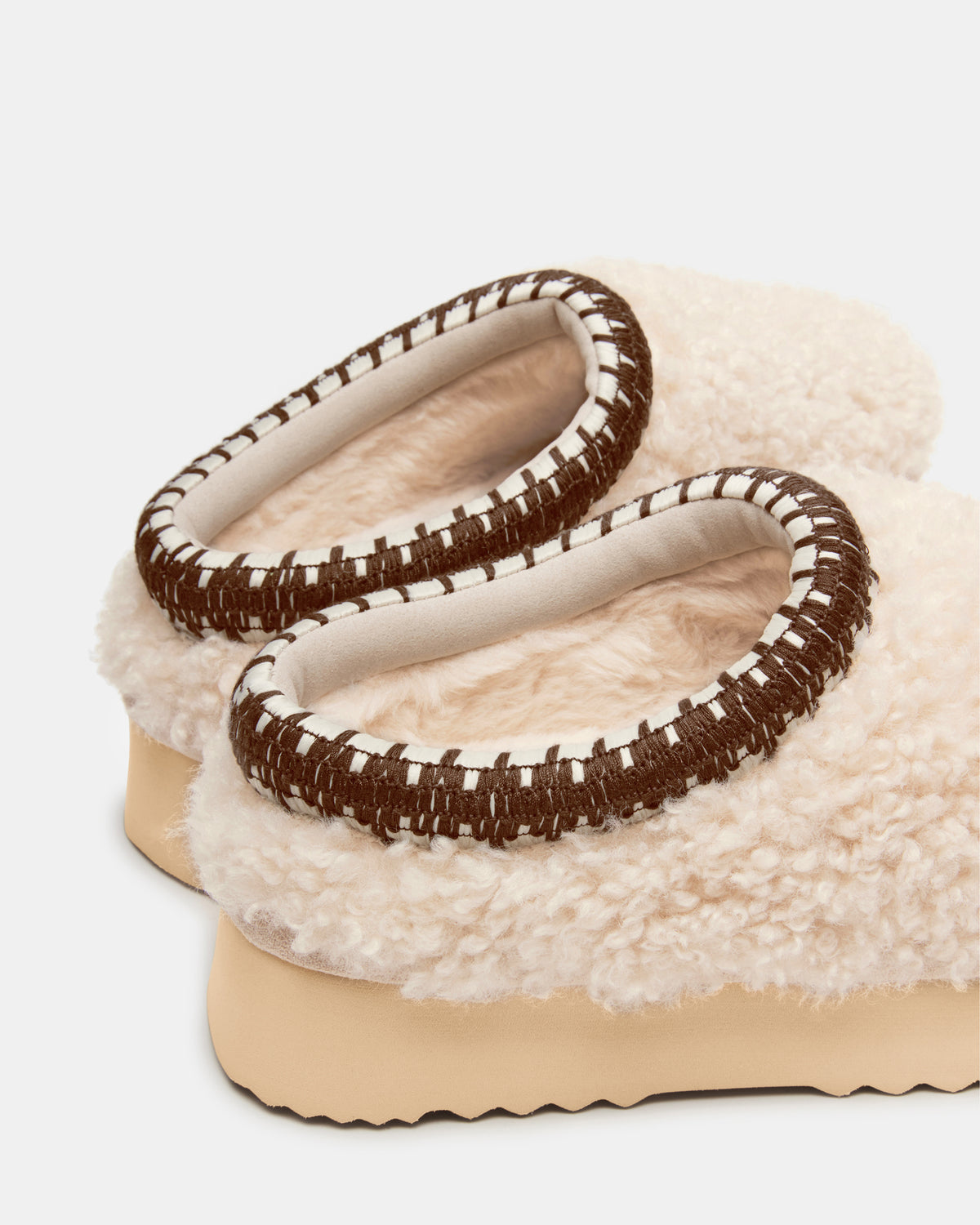 SELENA Faux Shearling Women's Natural Slip-On Mule Flat | Steve Madden Hot Sale