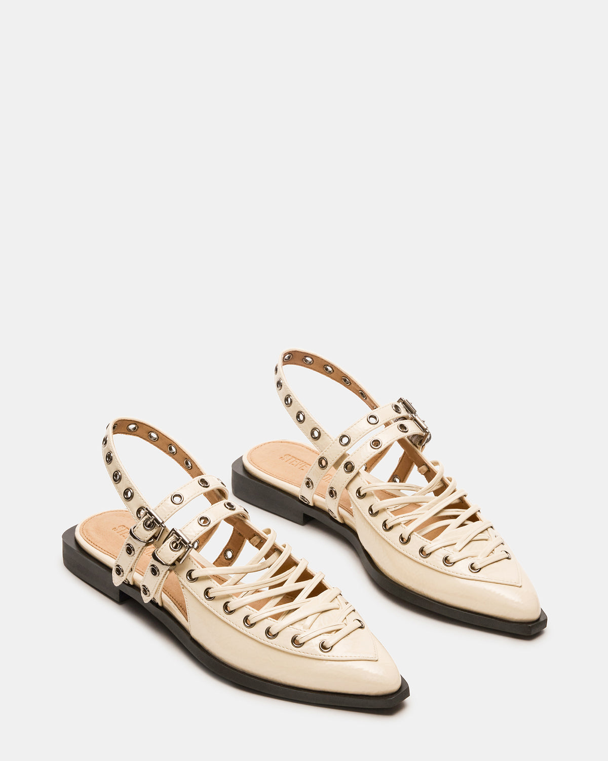 GALANTI Bone Patent Women's Pointed-Toe Moto Slingback Flat | Steve Madden Sale