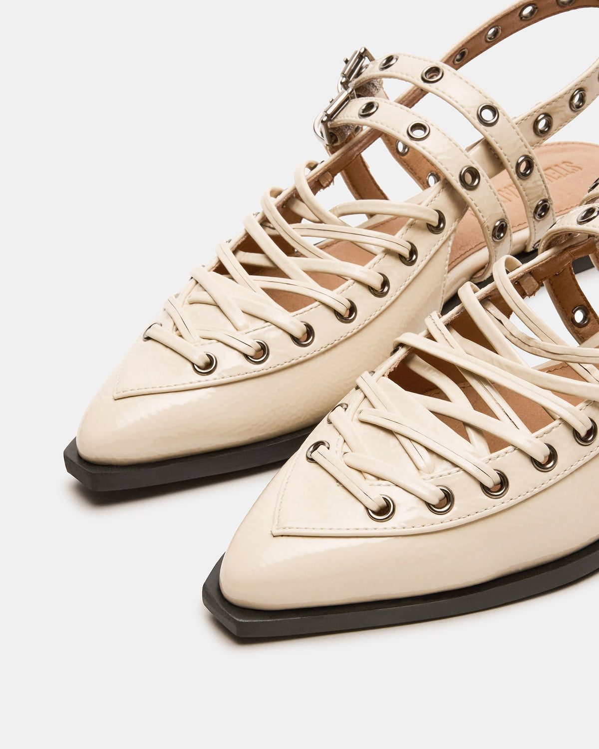 GALANTI Bone Patent Women's Pointed-Toe Moto Slingback Flat | Steve Madden Sale