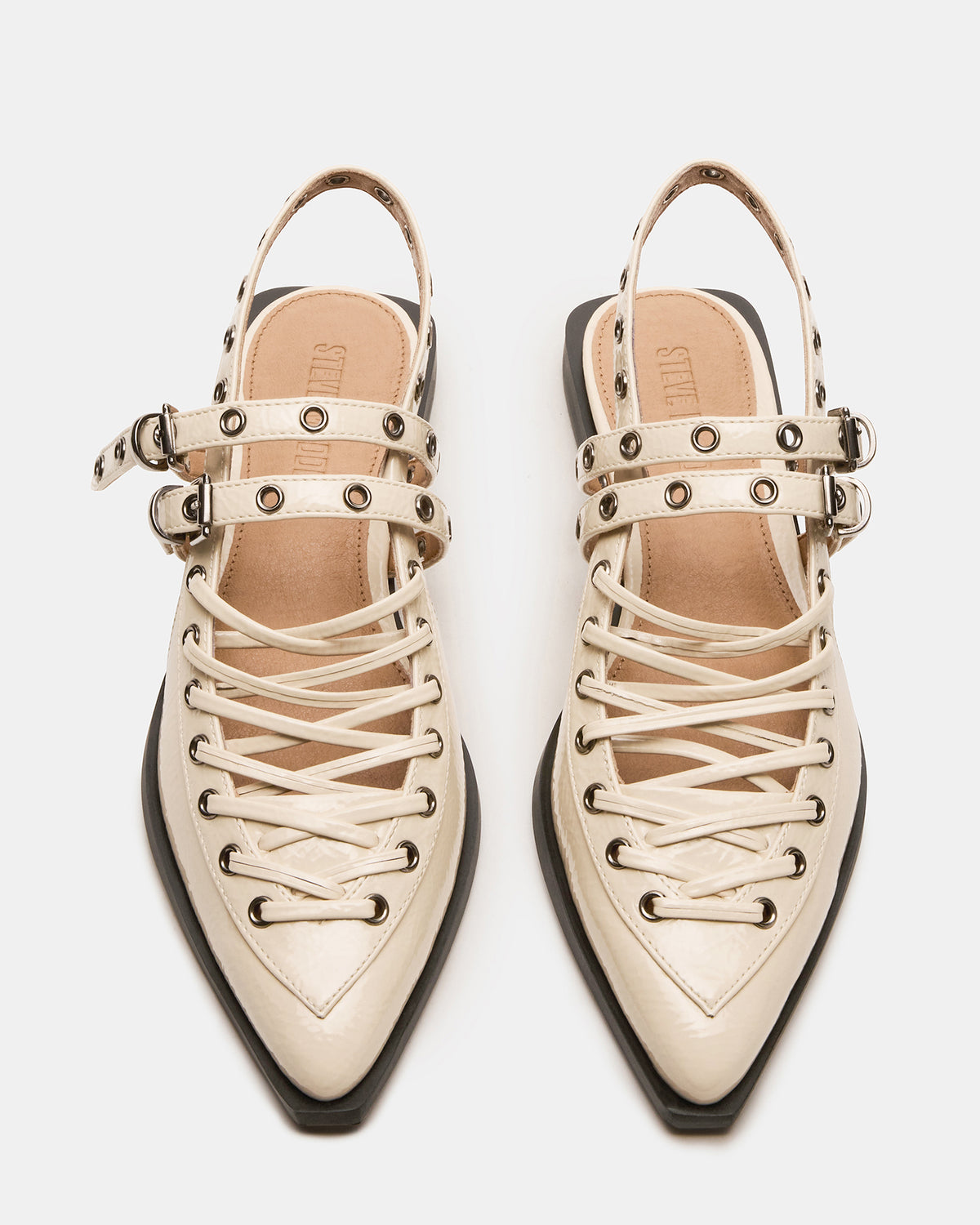 GALANTI Bone Patent Women's Pointed-Toe Moto Slingback Flat | Steve Madden Sale