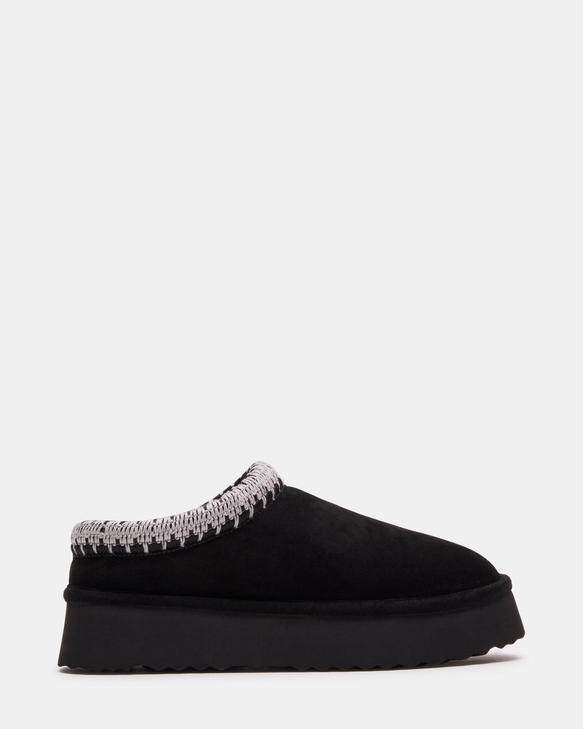 SELENA Black Suede Women's Natural Slip-On Mule Flat | Steve Madden Premium
