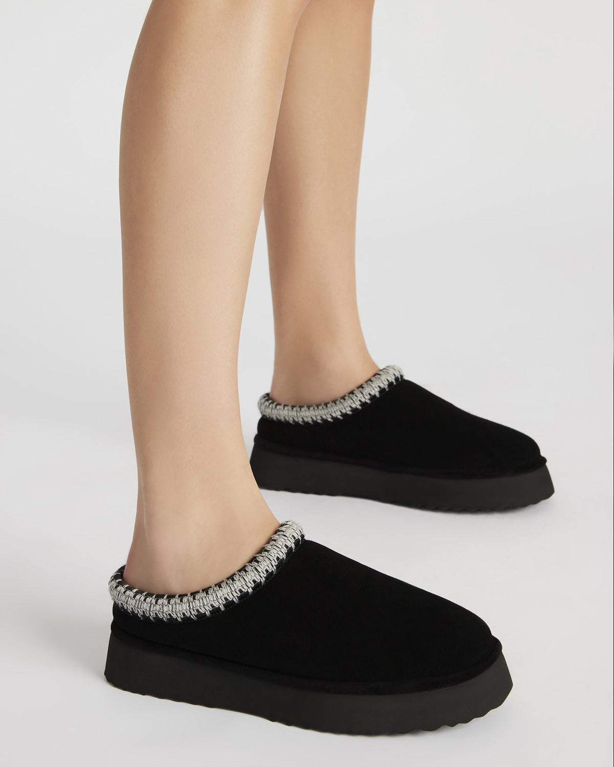SELENA Black Suede Women's Natural Slip-On Mule Flat | Steve Madden Premium
