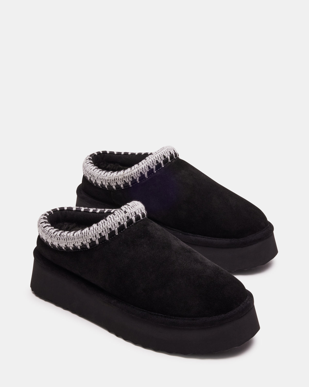 SELENA Black Suede Women's Natural Slip-On Mule Flat | Steve Madden Premium