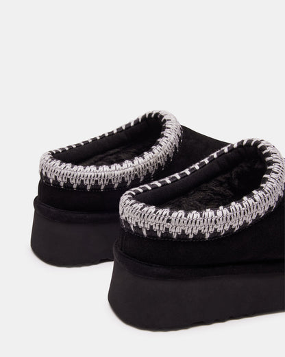 SELENA Black Suede Women's Natural Slip-On Mule Flat | Steve Madden Premium