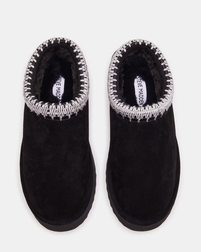 SELENA Black Suede Women's Natural Slip-On Mule Flat | Steve Madden Premium