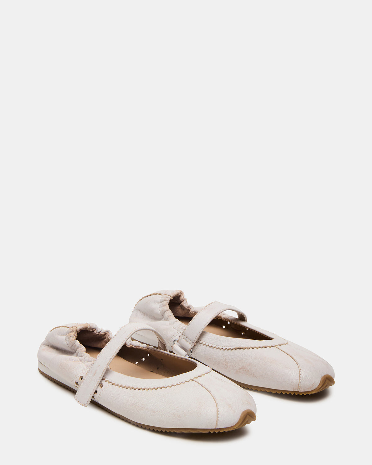 ANAYA White Distressed Mary Jane Ballet Women's Flat | Steve Madden Latest