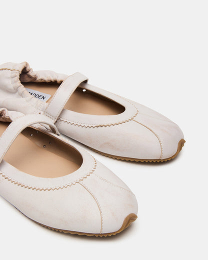 ANAYA White Distressed Mary Jane Ballet Women's Flat | Steve Madden Latest