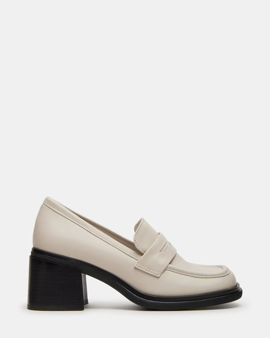 BAXTER Bone Leather Women's Block Heel Loafer | Steve Madden Customer Favorite