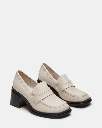 BAXTER Bone Leather Women's Block Heel Loafer | Steve Madden Customer Favorite