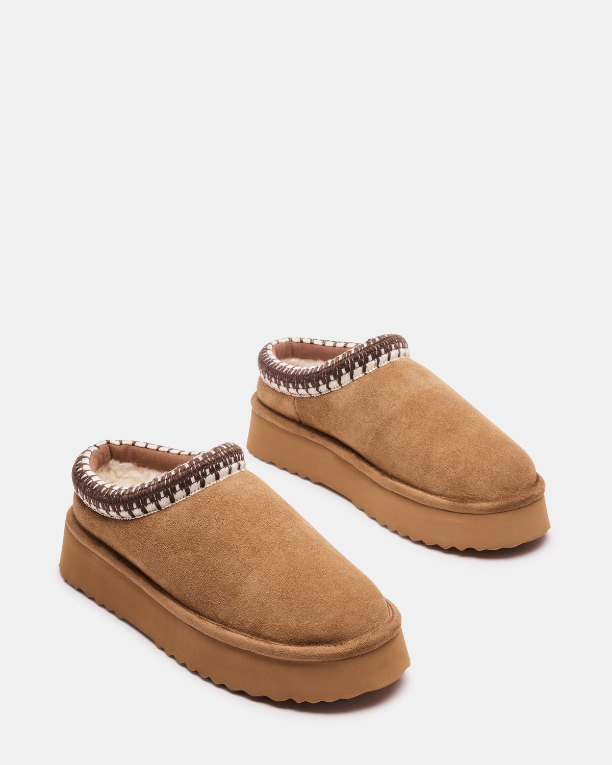 SELENA Chestnut Suede Women's Natural Slip-On Mule Flat | Steve Madden Sale