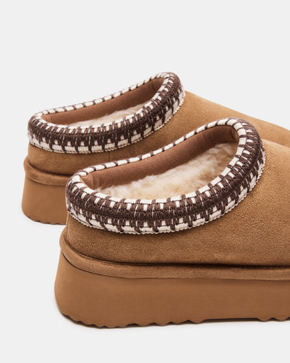 SELENA Chestnut Suede Women's Natural Slip-On Mule Flat | Steve Madden Sale