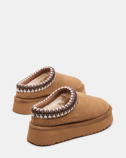 SELENA Chestnut Suede Women's Natural Slip-On Mule Flat | Steve Madden Sale