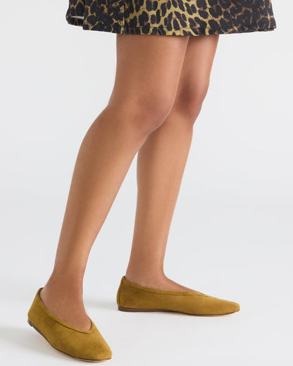LENI Mustard Suede Square-Toe Ballet Women's Flat | Steve Madden Signature