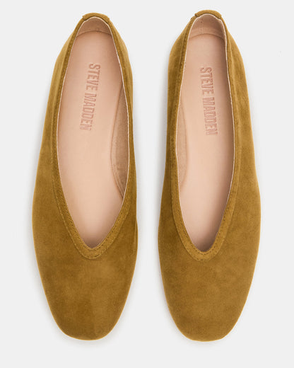 LENI Mustard Suede Square-Toe Ballet Women's Flat | Steve Madden Signature