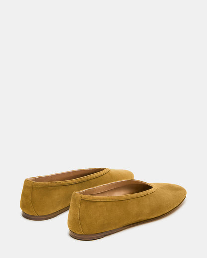 LENI Mustard Suede Square-Toe Ballet Women's Flat | Steve Madden Signature