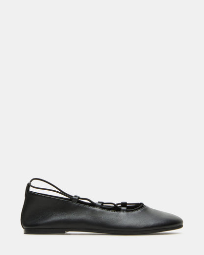 BOMBSHELL Black Leather Ballet Women's Flat | Steve Madden Smart Buy