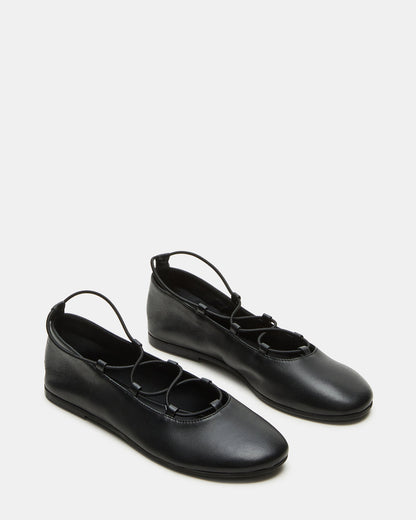 BOMBSHELL Black Leather Ballet Women's Flat | Steve Madden Smart Buy