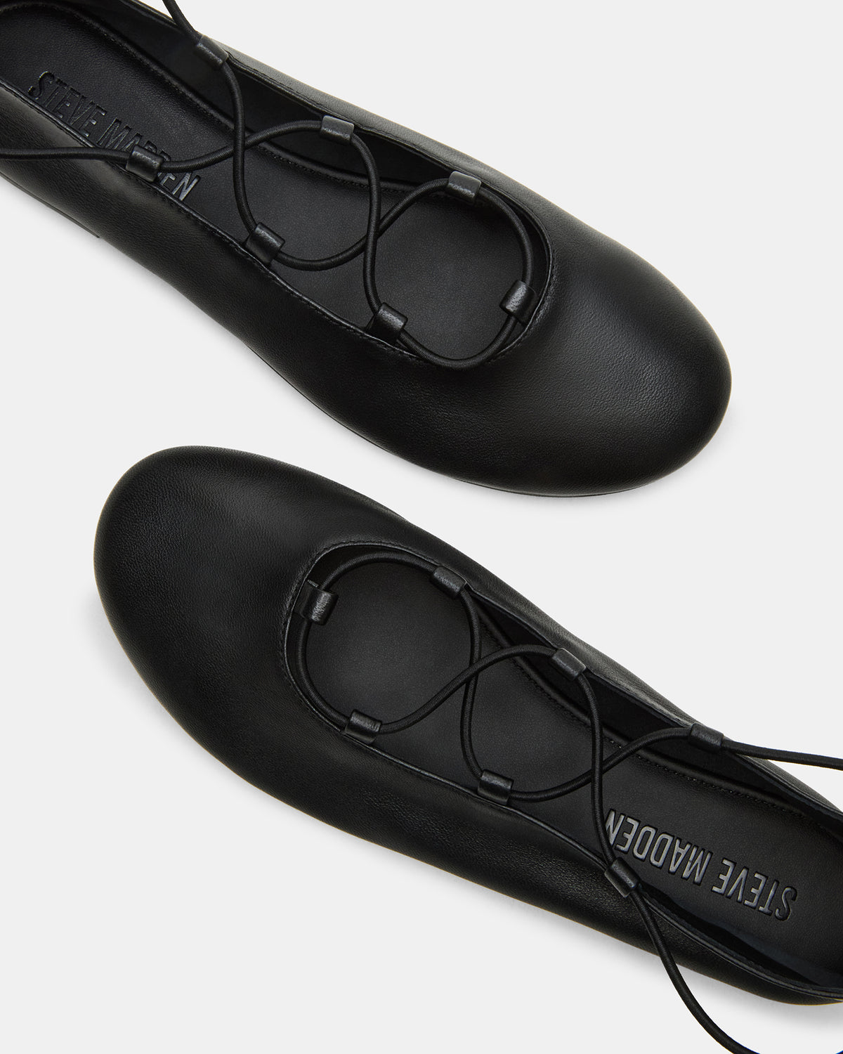 BOMBSHELL Black Leather Ballet Women's Flat | Steve Madden Smart Buy