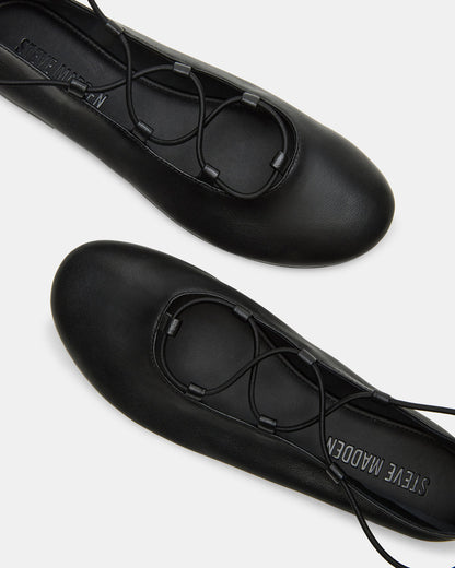 BOMBSHELL Black Leather Ballet Women's Flat | Steve Madden Smart Buy