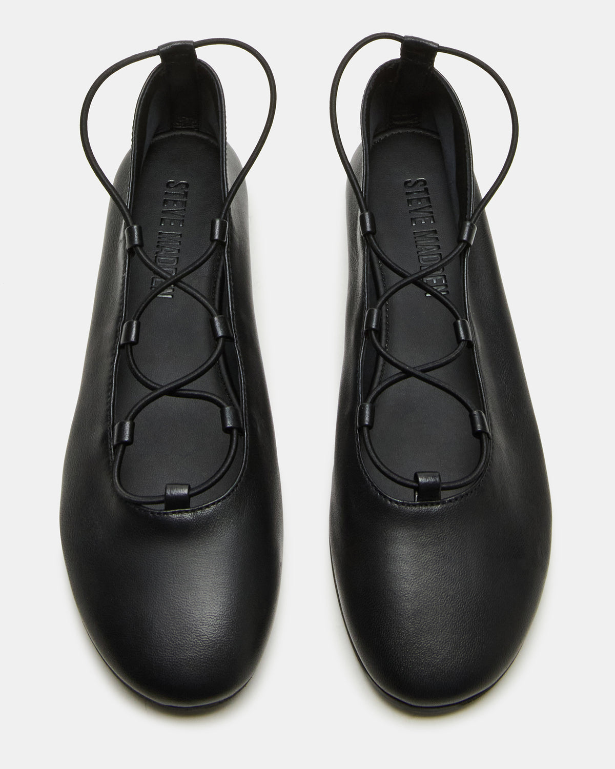 BOMBSHELL Black Leather Ballet Women's Flat | Steve Madden Smart Buy