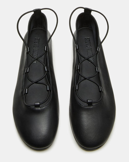 BOMBSHELL Black Leather Ballet Women's Flat | Steve Madden Smart Buy