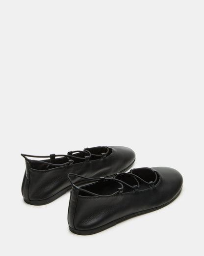 BOMBSHELL Black Leather Ballet Women's Flat | Steve Madden Smart Buy