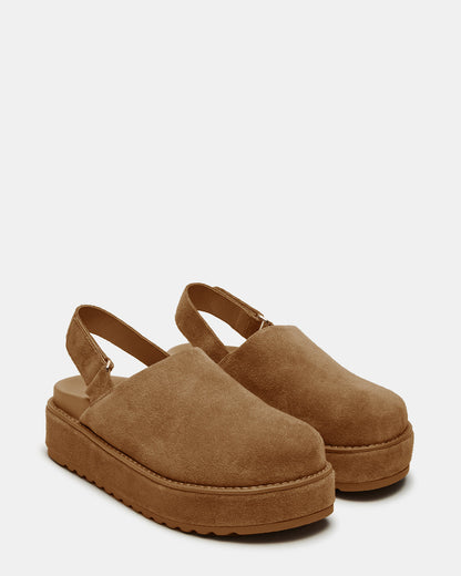 MELLOW Cognac Suede Women's Slingback Platform Clog | Steve Madden Exclusive