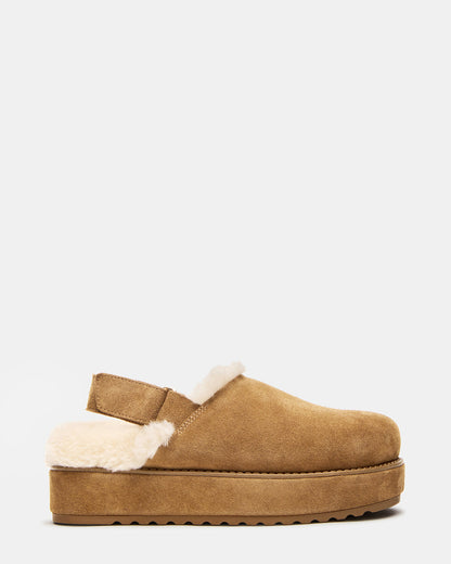 MELLOW Faux Fur Cognac Suede Women's Slingback Platform Clog | Steve Madden Hot Sale