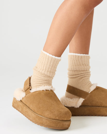 MELLOW Faux Fur Cognac Suede Women's Slingback Platform Clog | Steve Madden Hot Sale