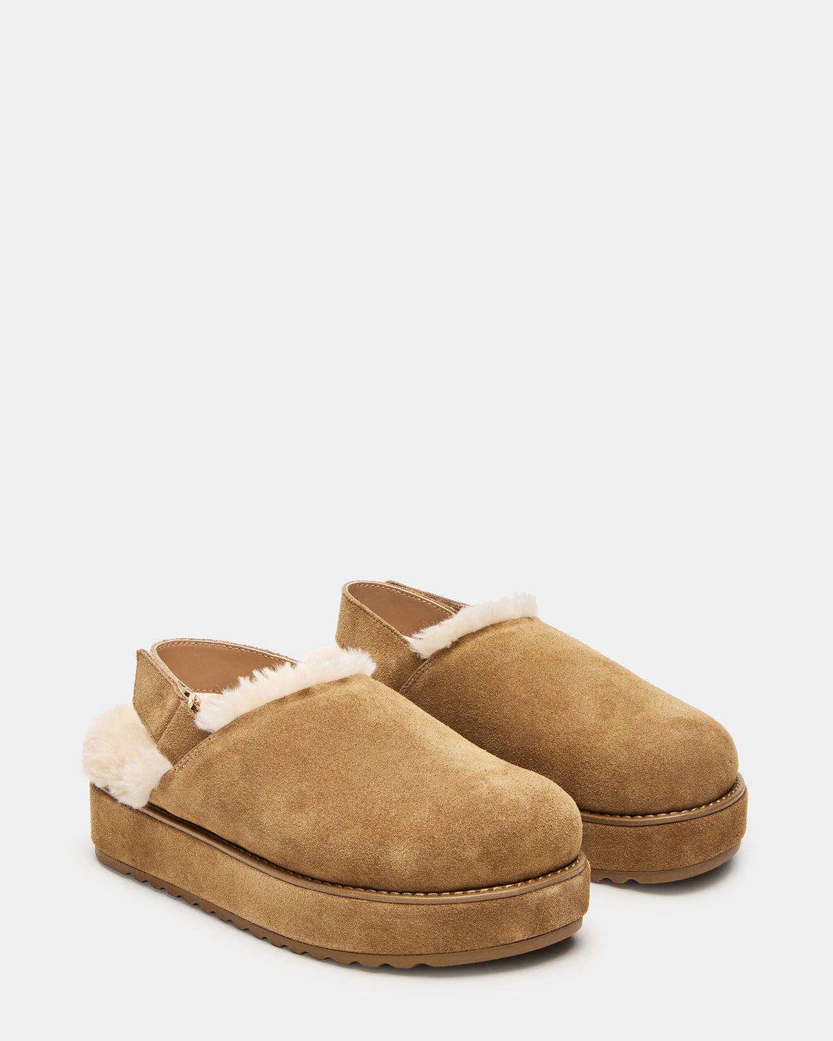 MELLOW Faux Fur Cognac Suede Women's Slingback Platform Clog | Steve Madden Hot Sale
