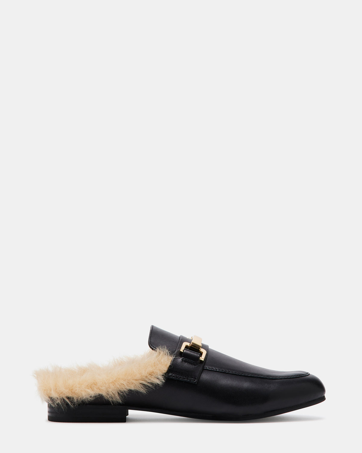 KHLOE Black Leather Women's Faux Fur Mule | Steve Madden Hot Sale