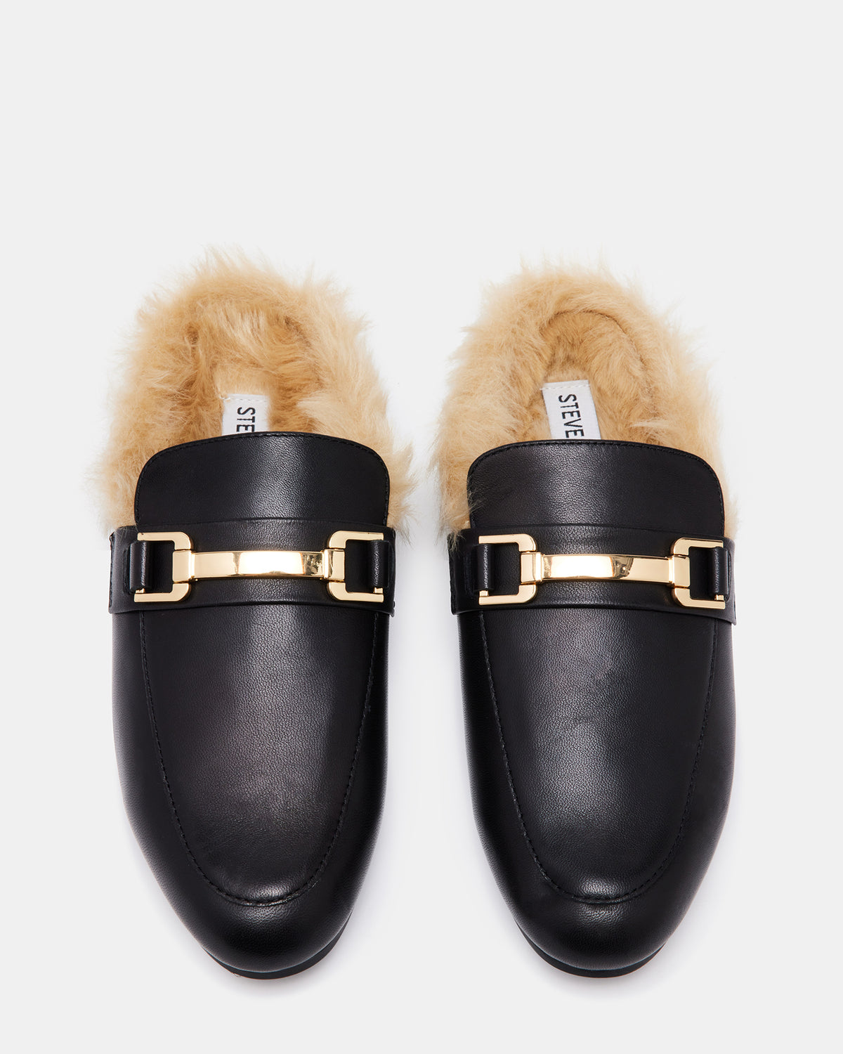 KHLOE Black Leather Women's Faux Fur Mule | Steve Madden Hot Sale