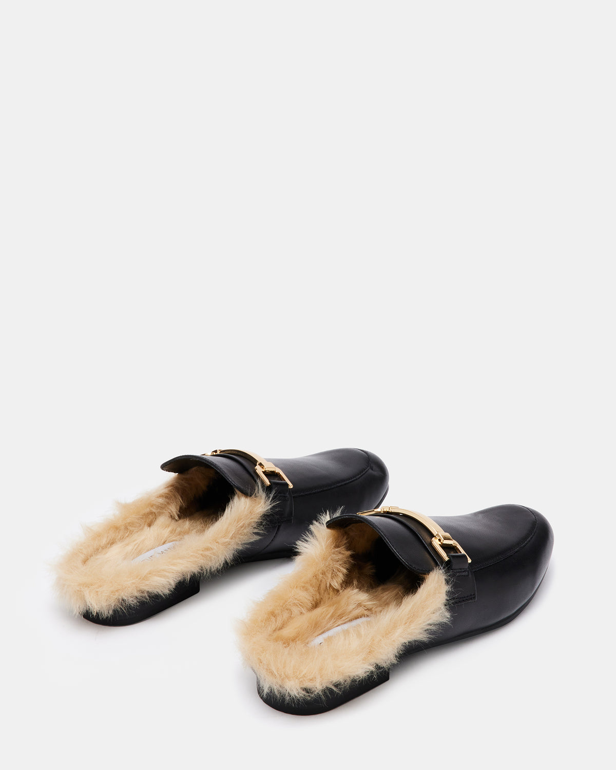 KHLOE Black Leather Women's Faux Fur Mule | Steve Madden Hot Sale