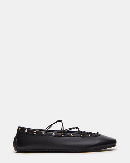 POINTE Black Leather Women's Ballet Square-Toe Flat | Steve Madden Popular