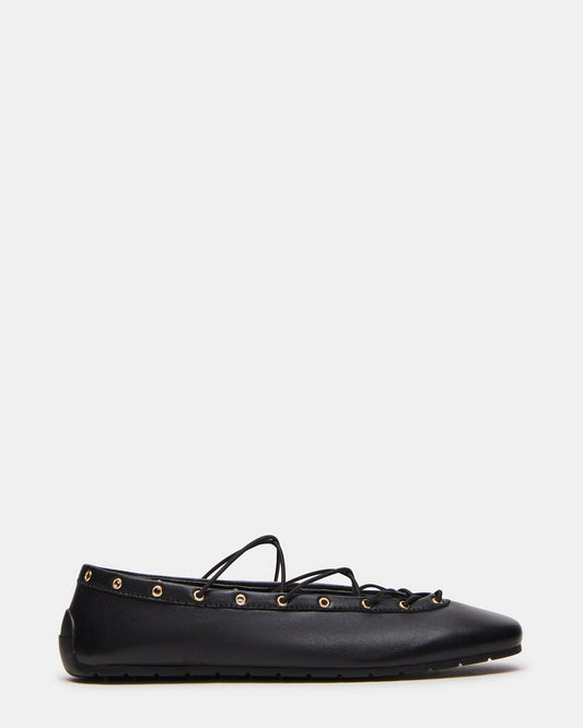 POINTE Black Leather Women's Ballet Square-Toe Flat | Steve Madden Popular