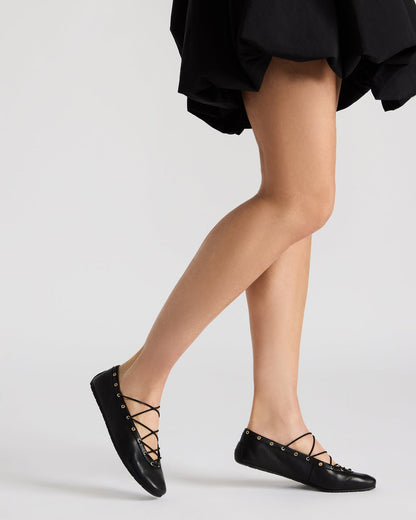 POINTE Black Leather Women's Ballet Square-Toe Flat | Steve Madden Popular